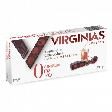 Nougat au chocolat Cerises liqueur à sans sucre ajouté "Virginias" 200 gr.